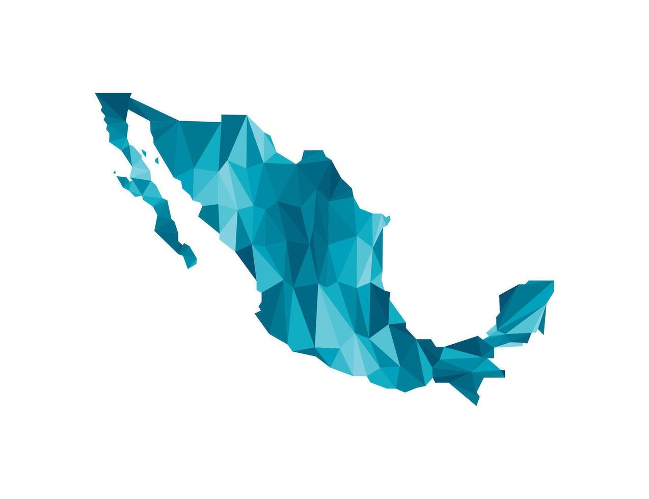 Vector isolated illustration icon with simplified blue silhouette of Mexico map. Polygonal geometric style, triangular shapes. White background.