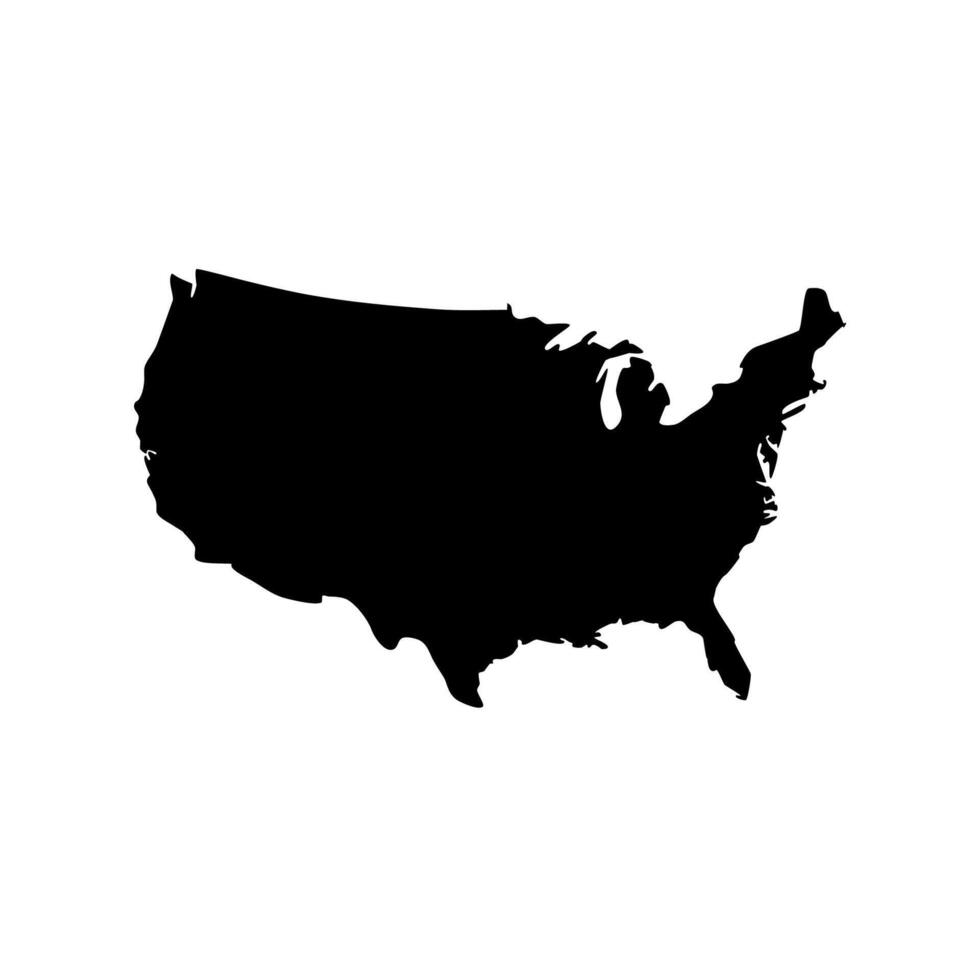 Vector isolated simplified illustration icon with black silhouette of United States of America, USA map. White background