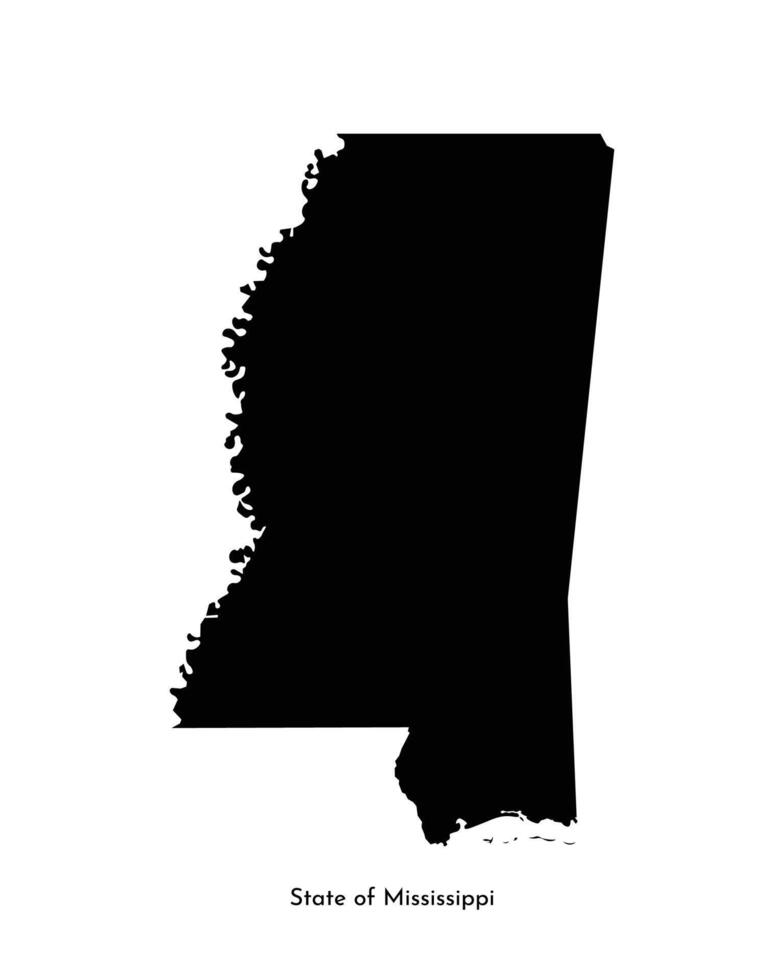 Vector isolated simplified illustration icon with black map silhouette of State of Mississippi, USA. White background