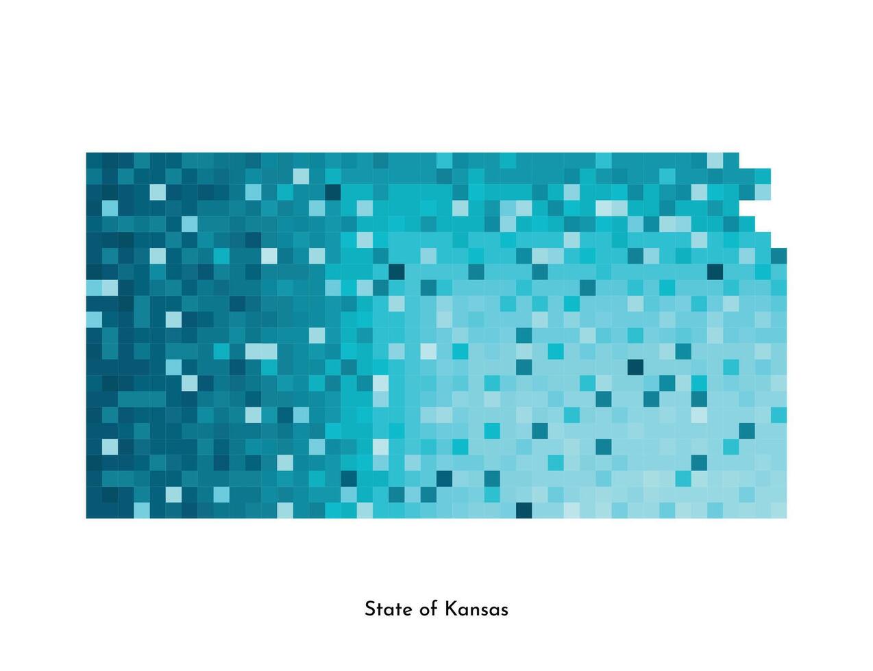 Vector isolated geometric illustration with icy blue area of USA, State of Kansas map. Pixel art style for NFT template. Simple colorful logo with gradient texture