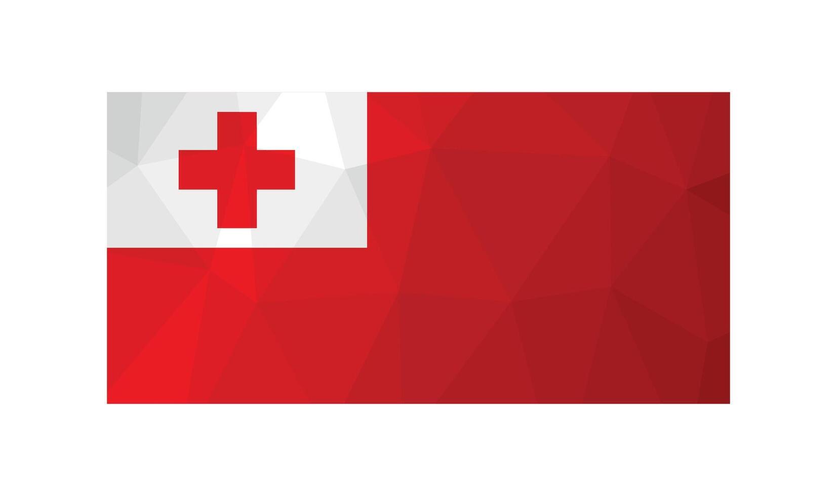 Vector illustration. Official symbol of Tonga. National flag with cross on white and red backgrounds. Creative design in low poly style with triangular shapes. Gradient effect