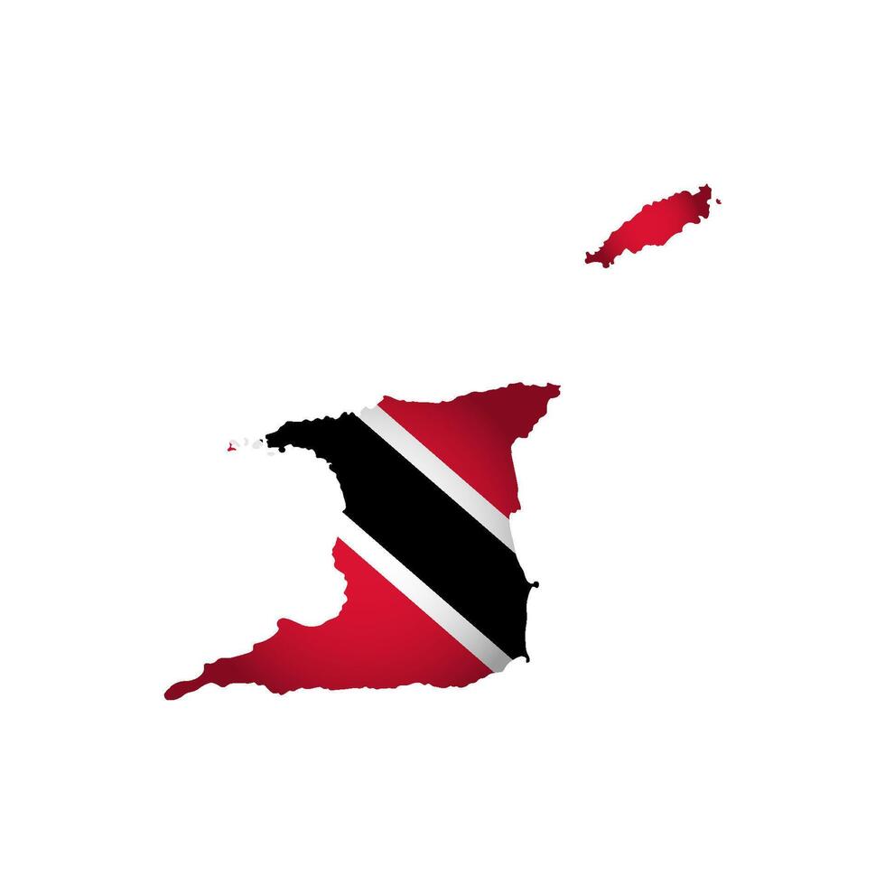 Vector isolated illustration with national flag with shape of Trinidad and Tobago map simplified. Volume shadow on the map. White background