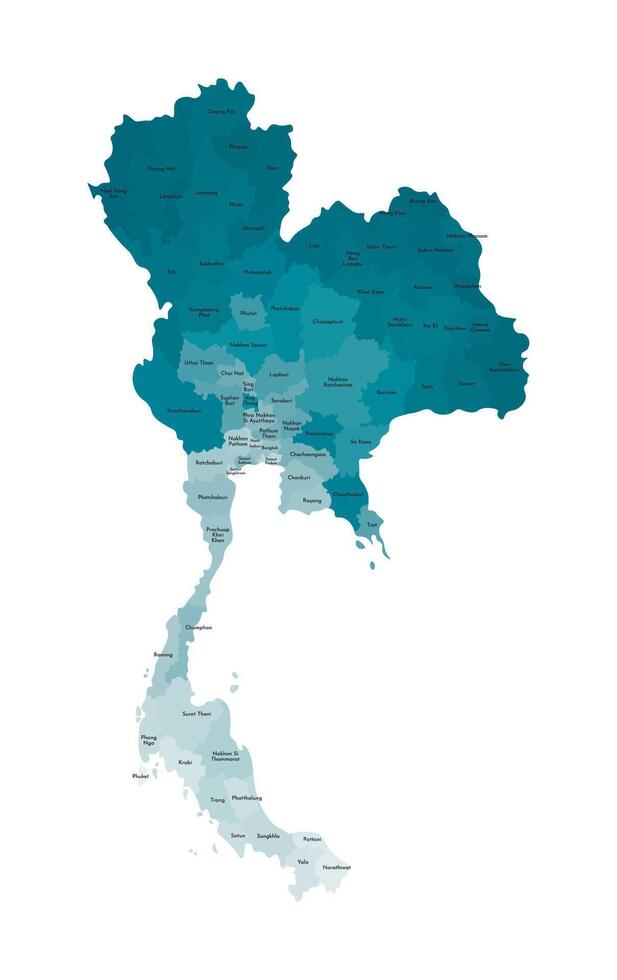 vector aislado ilustración de simplificado administrativo mapa de tailandia fronteras y nombres de el regiones. vistoso azul caqui siluetas