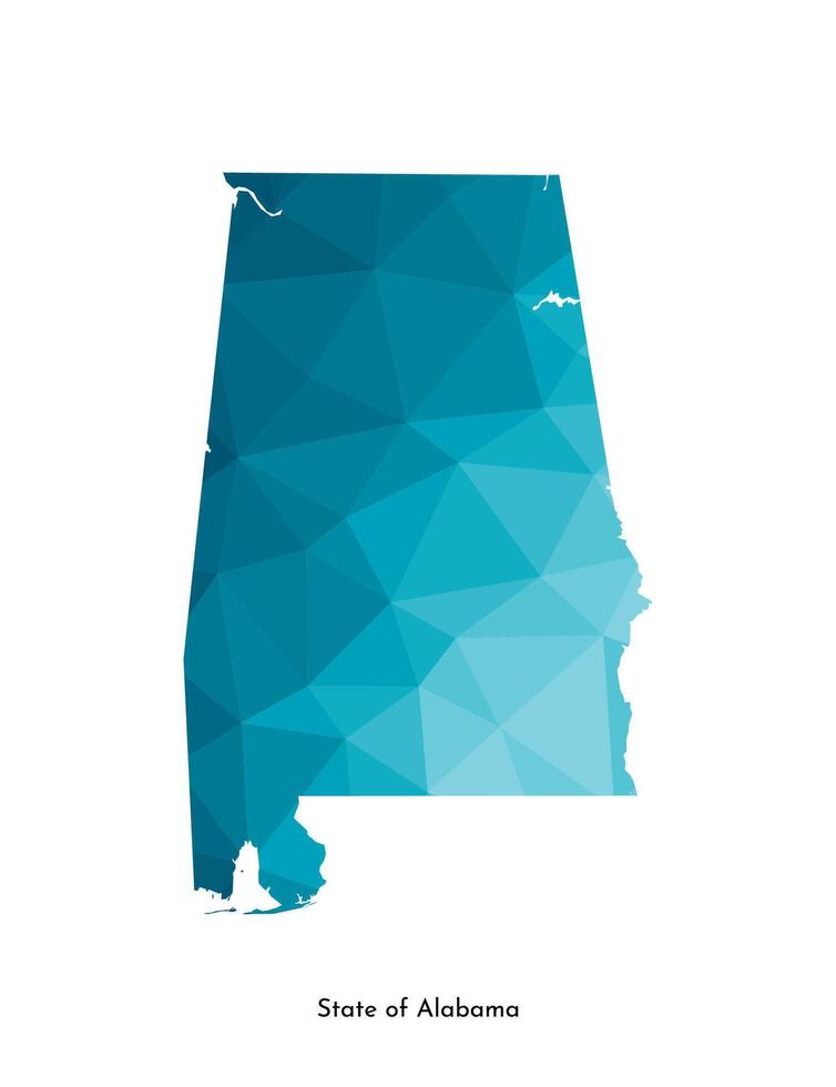 Vector isolated illustration icon with simplified blue map's silhouette of State of Alabama, USA. Polygonal geometric style. White background.
