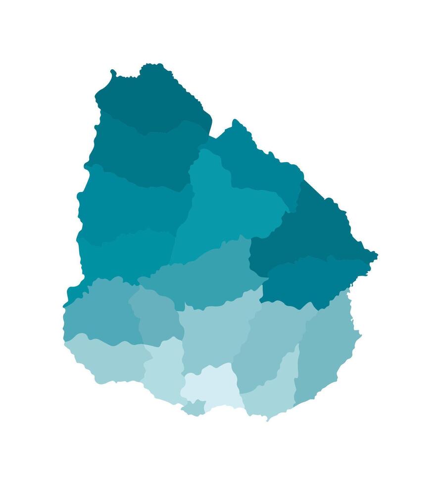Vector isolated illustration of simplified administrative map of Uruguay. Borders of the departments, regions. Colorful blue khaki silhouettes