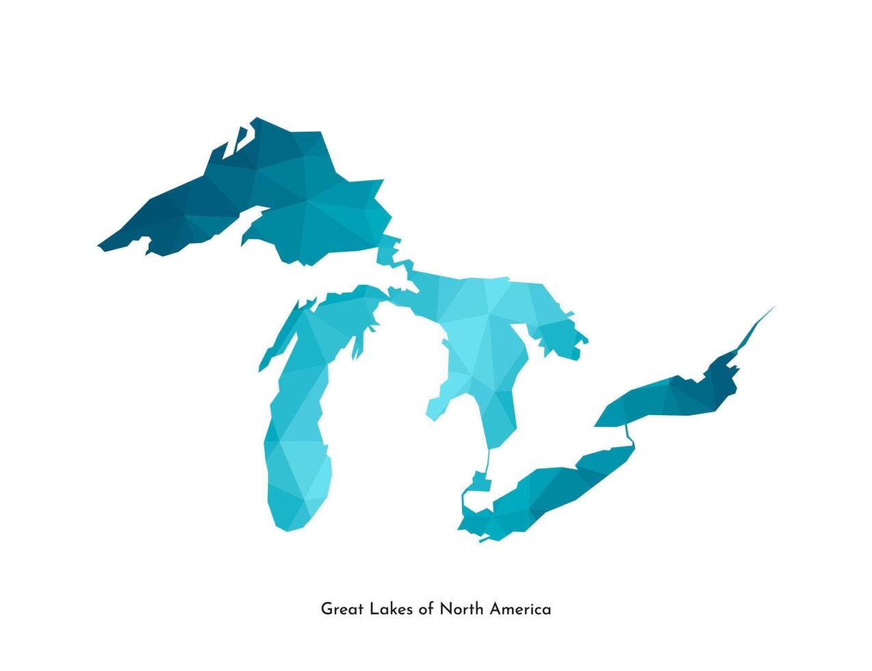 vector aislado simplificado ilustración icono con azul bajo escuela politécnica forma de genial lagos de norte America, superior, hurón, Michigan, erie, Ontario lagos poligonal geométrico estilo. blanco antecedentes