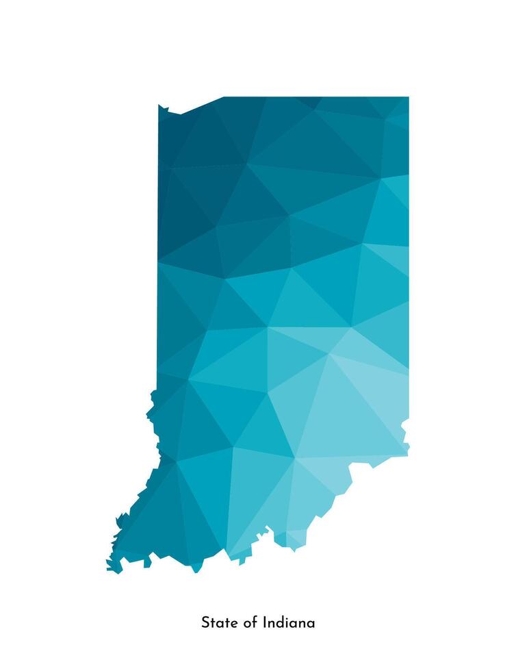 Vector isolated illustration icon with simplified blue map silhouette of State of Indiana, USA. Polygonal geometric style. White background.