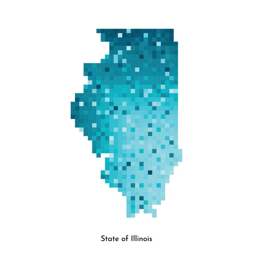 Vector isolated geometric illustration with icy blue area of USA, State of Illinois map. Pixel art style for NFT template. Simple colorful logo with gradient texture