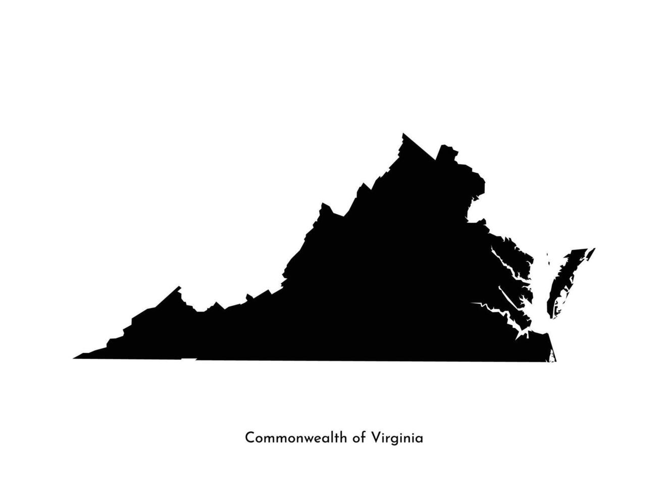 Vector isolated simplified illustration icon with black map silhouette of Commonwealth of Virginia, USA. White background