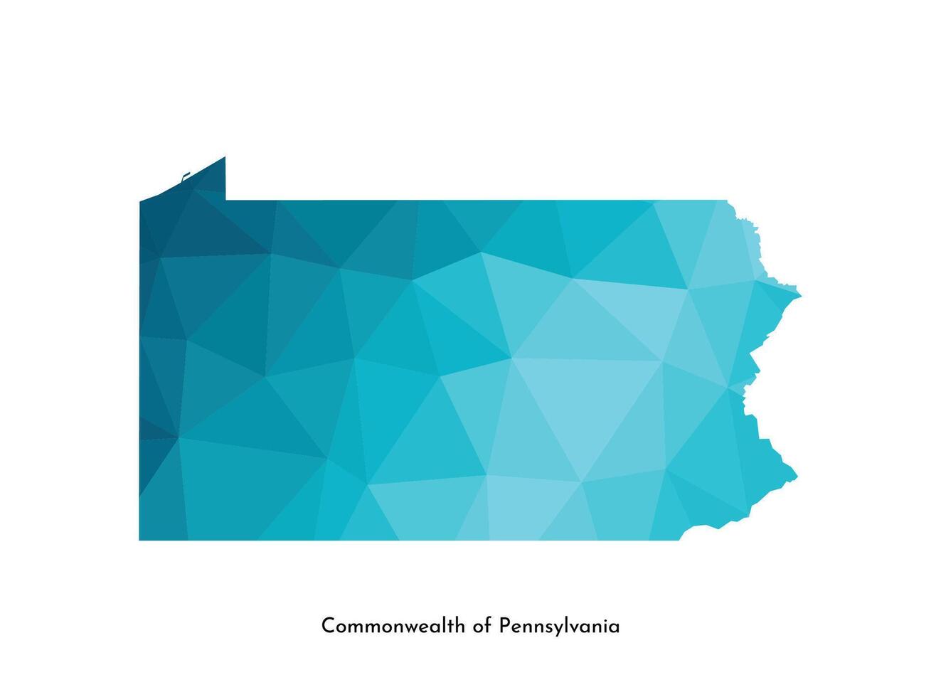 Vector isolated illustration icon with simplified blue map silhouette of Commonwealth of Pennsylvania, USA. Polygonal geometric style. White background.