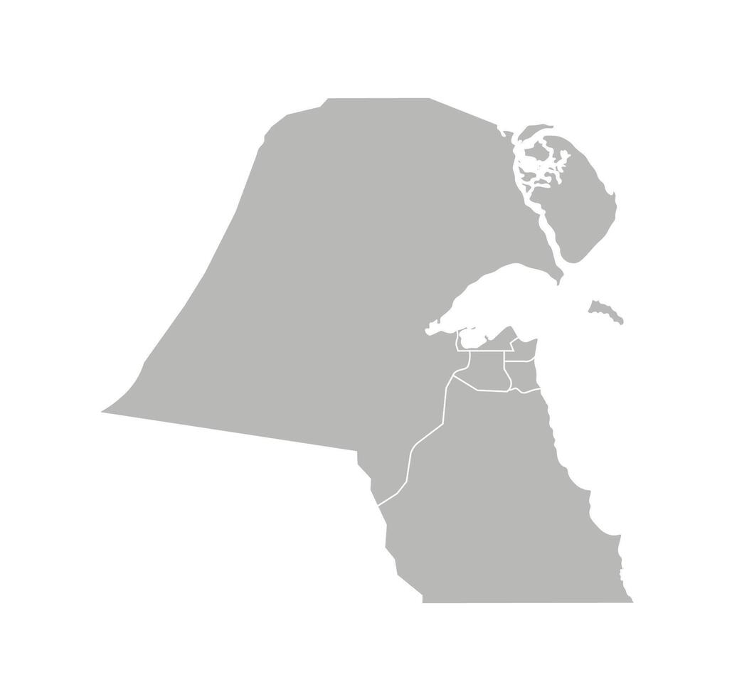 vector aislado ilustración de simplificado administrativo mapa de Kuwait. fronteras de el gobernación, regiones. gris siluetas blanco describir.