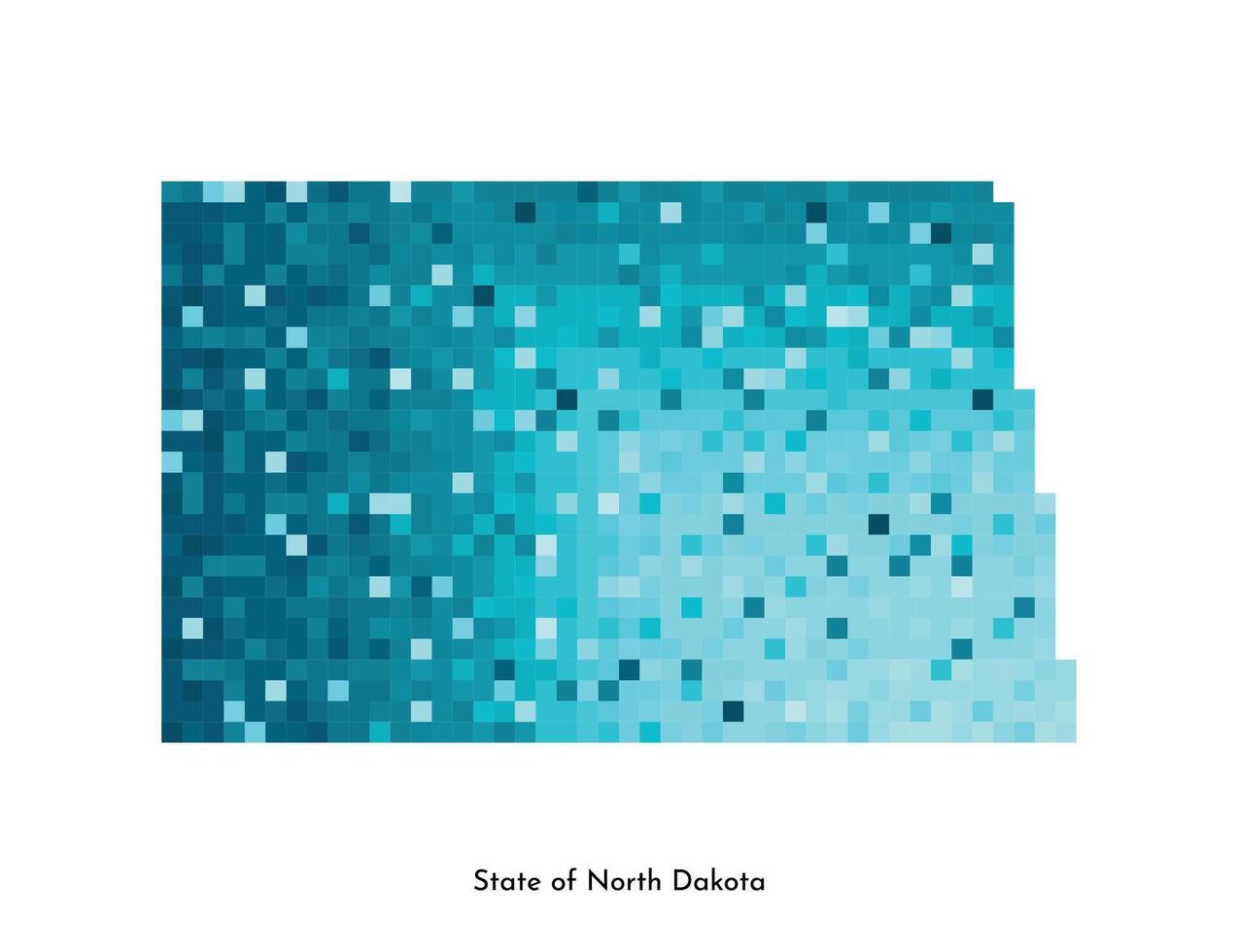 Vector isolated geometric illustration with icy blue area of USA, State of North Dakota map. Pixel art style for NFT template. Simple colorful logo with gradient texture