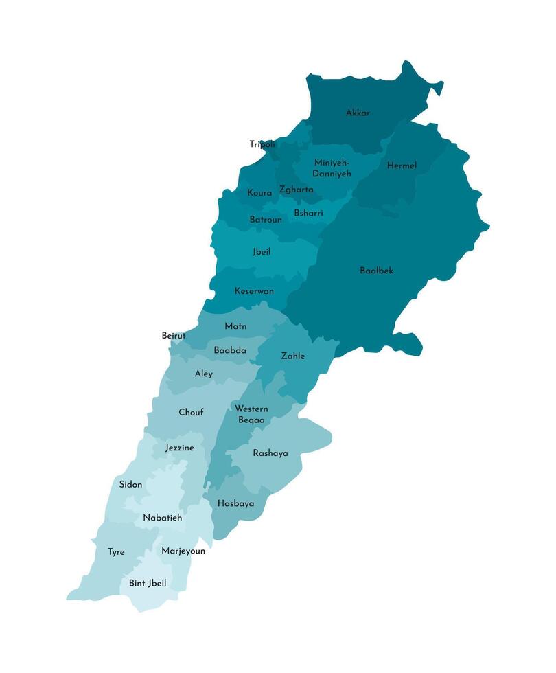 vector aislado ilustración de simplificado administrativo mapa de Líbano. fronteras y nombres de el distritos vistoso azul caqui siluetas