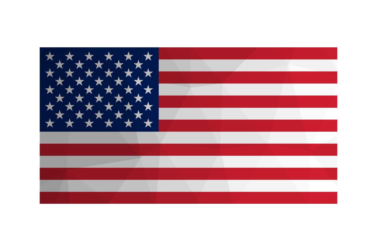 Vector isolated illustration. National American, US flag with Stars and Stripes. Official symbol of USA, Old Glory. Creative design in low poly style with triangular shapes. Gradient effect.