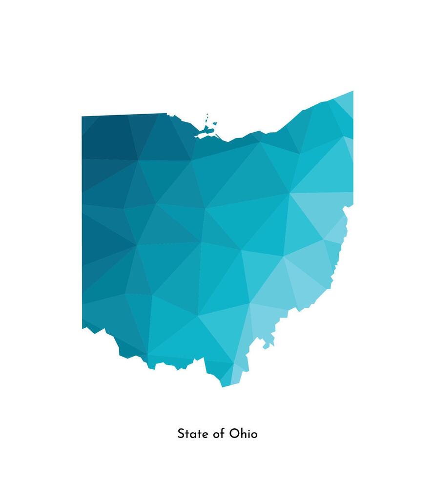 Vector isolated illustration icon with simplified blue map silhouette of State of Ohio, USA. Polygonal geometric style. White background.