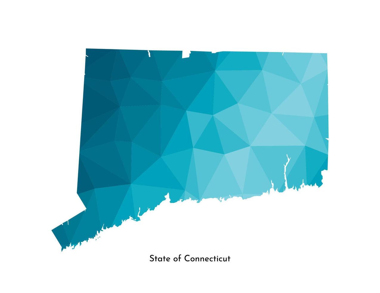 Vector isolated illustration icon with simplified blue map silhouette of State of Connecticut, USA. Polygonal geometric style. White background.