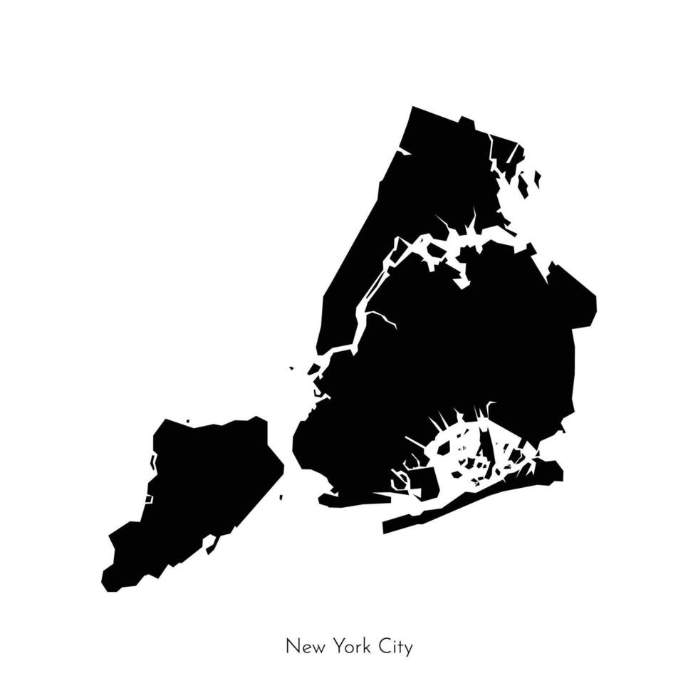 Vector isolated illustration with simplified geometrical shape of New York City map, city in the United States. Black silhouette of The Big Apple NYC. White background