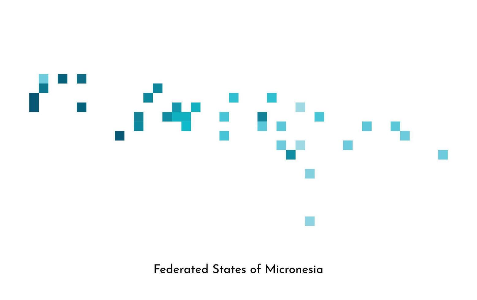 Vector isolated geometric illustration with simplified icy blue silhouette of Federated States of Micronesia map. Pixel art style for NFT template. Dotted logo with gradient texture