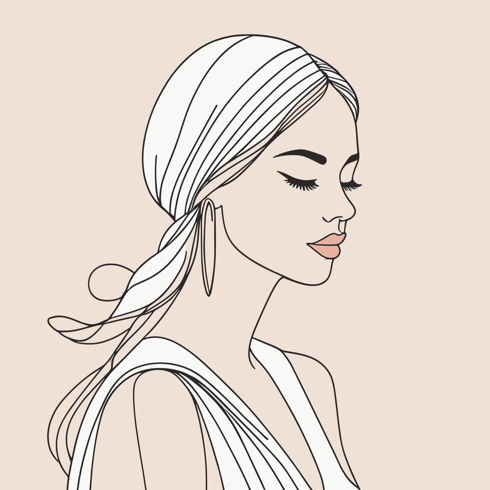Woman line art portrait illustration vector design