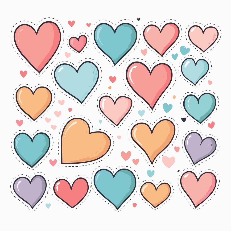 AI generated Heart clipart set doodles vector illustration