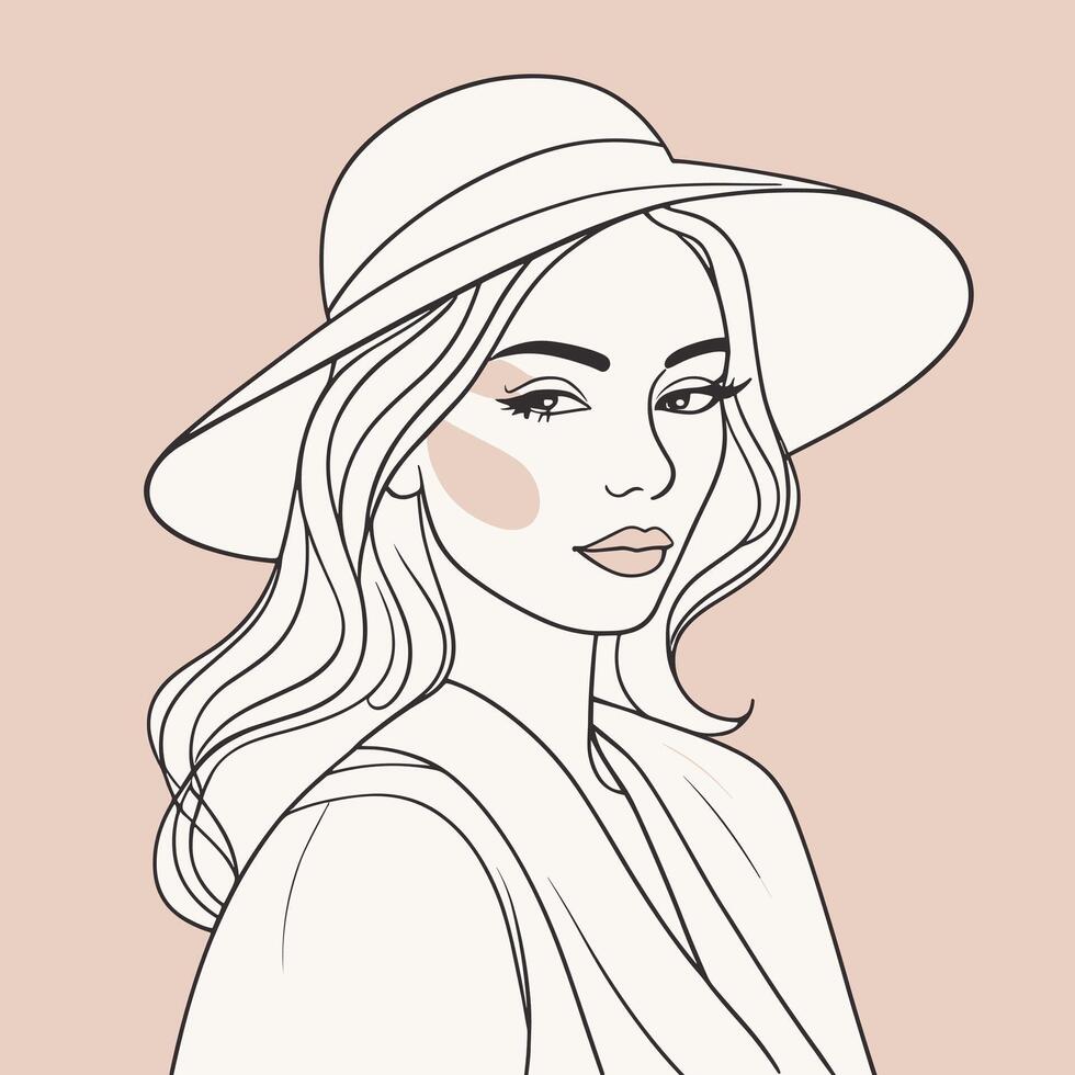 Woman line art portrait illustration vector design