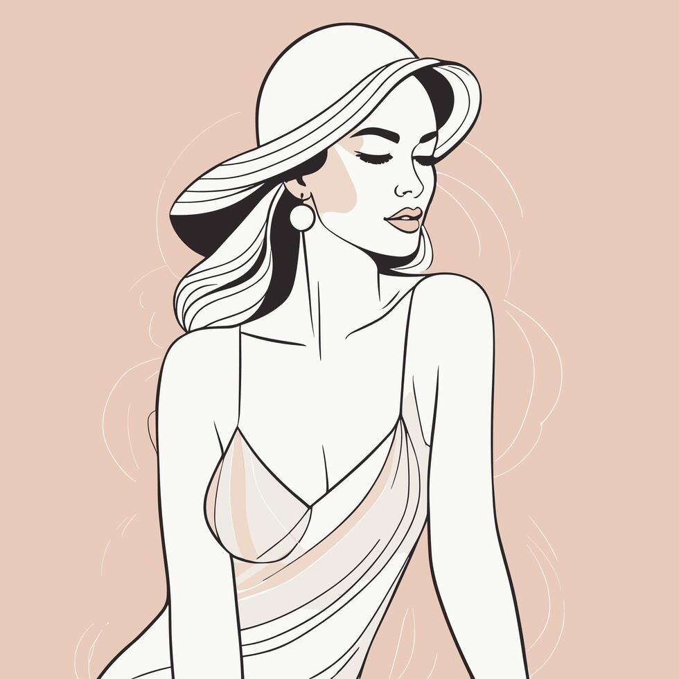 Woman line art portrait illustration vector design