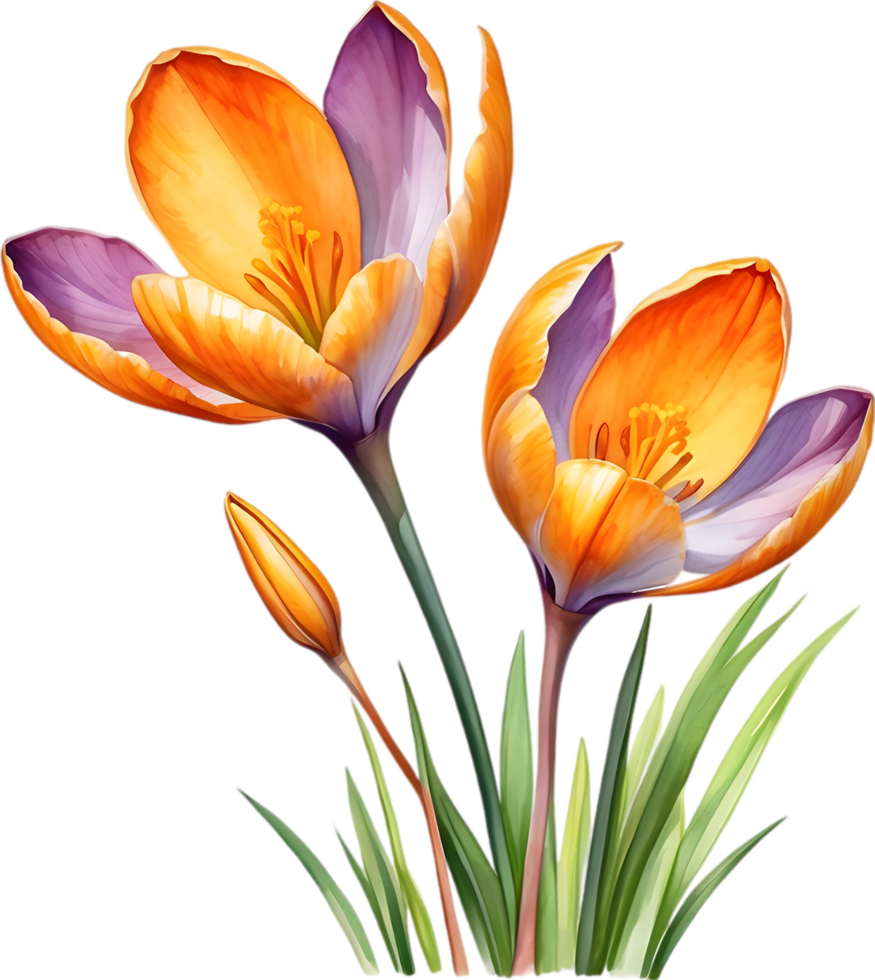 AI generated Watercolor painting of a Saffron Crocus flower. png