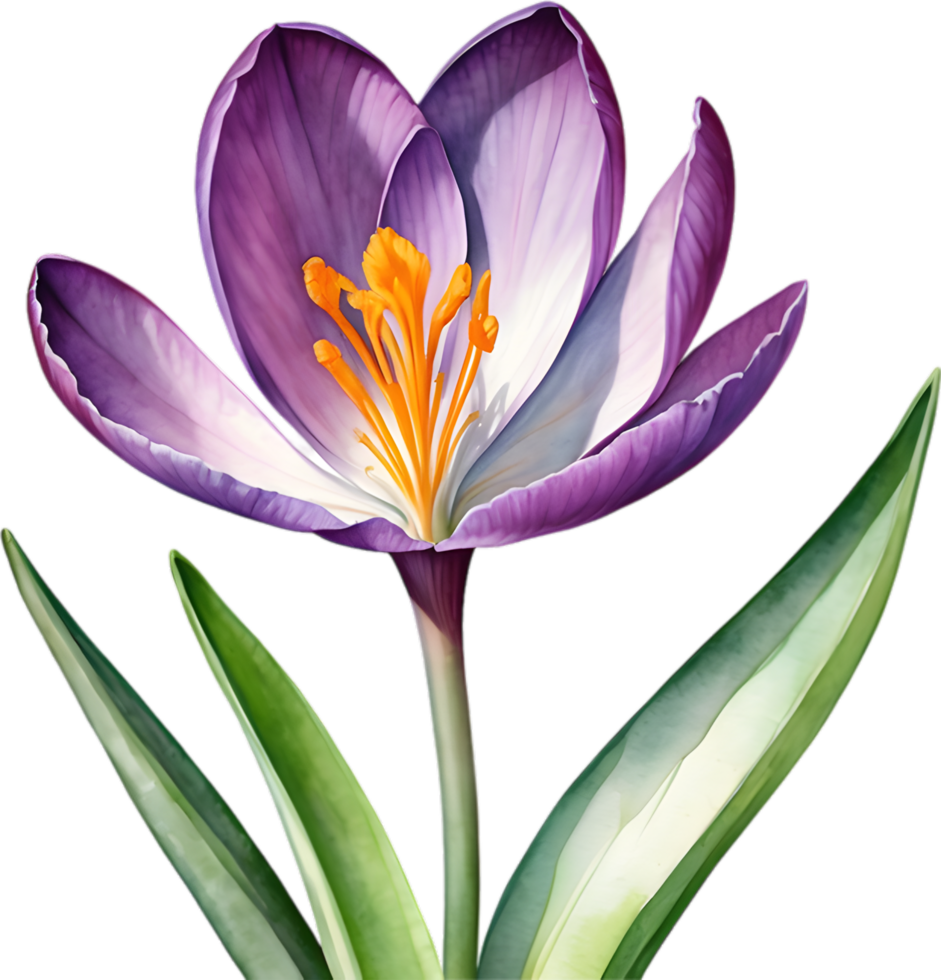 AI generated Watercolor painting of a Saffron Crocus flower. png