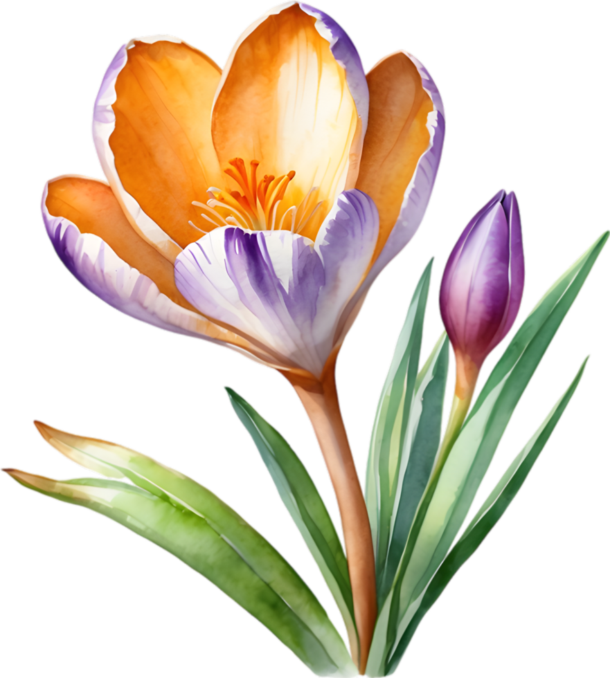 AI generated Watercolor painting of a Saffron Crocus flower. png