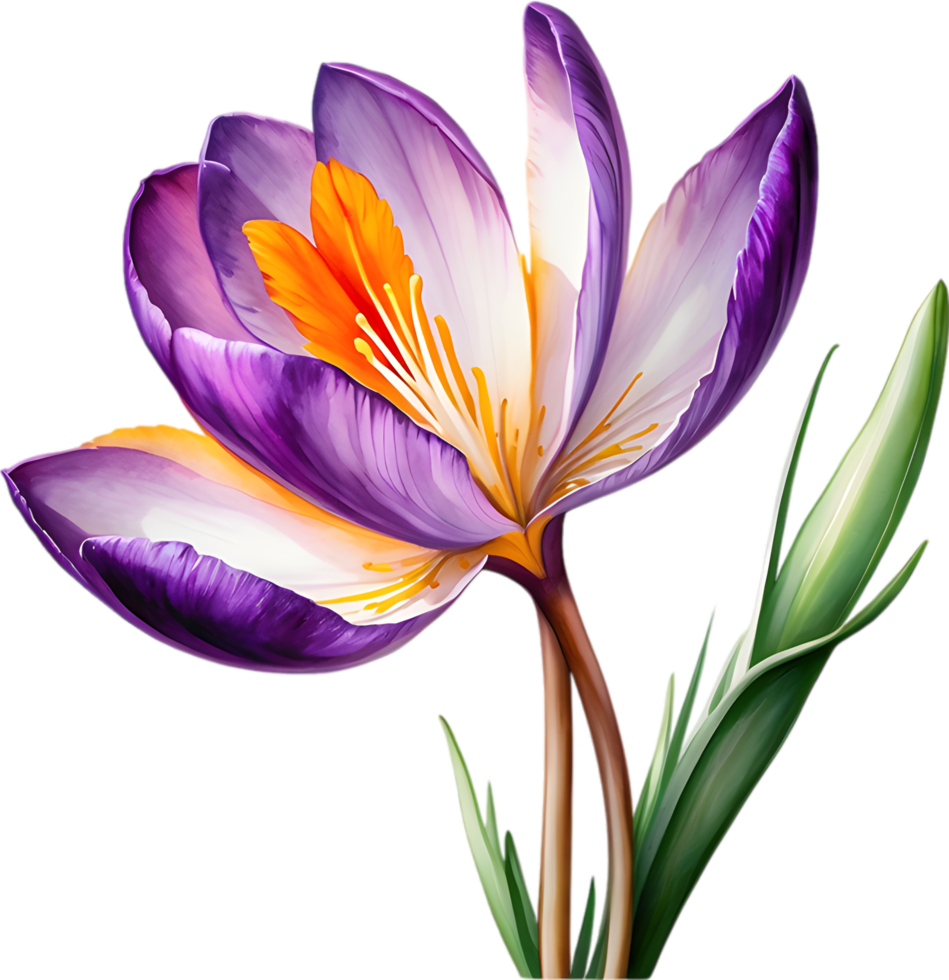 AI generated Watercolor painting of a Saffron Crocus flower. png