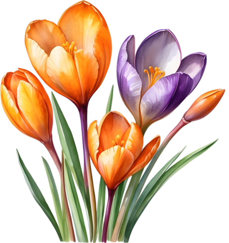 AI generated Watercolor painting of a Saffron Crocus flower. png
