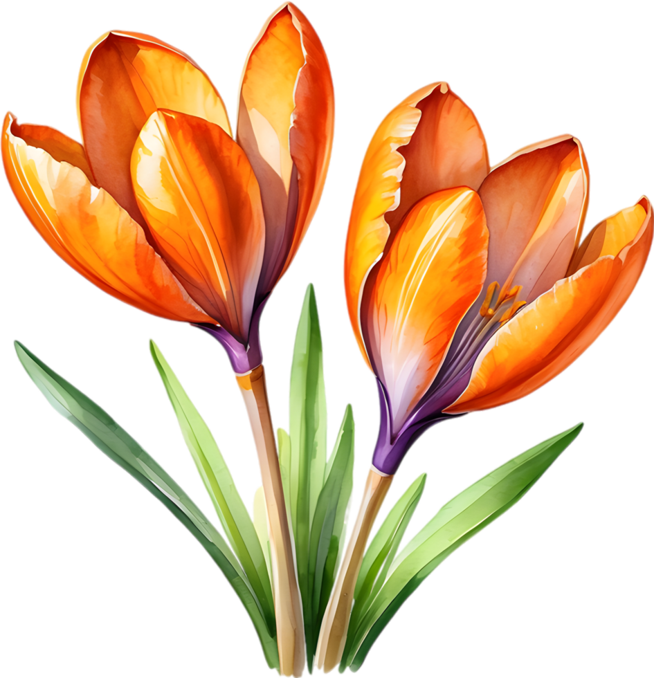 AI generated Watercolor painting of a Saffron Crocus flower. png