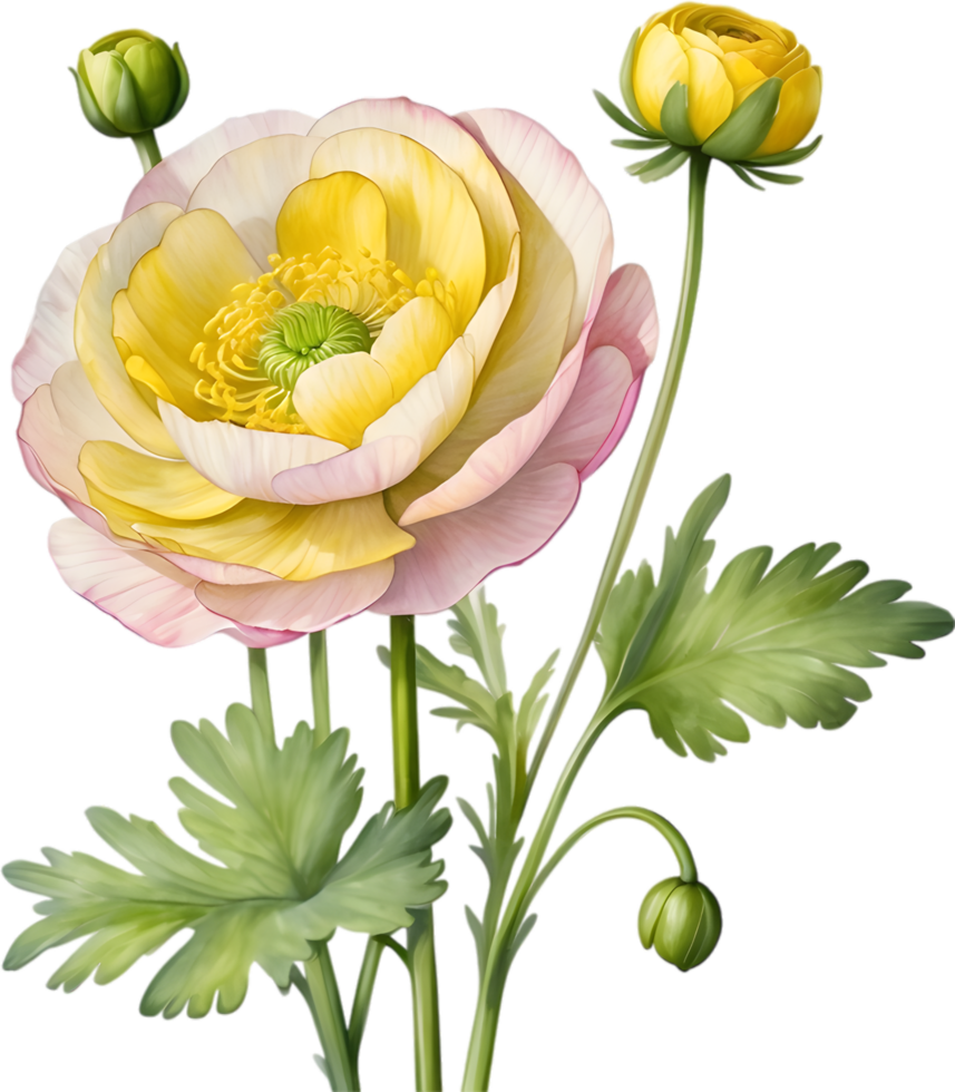 AI generated Watercolor painting of a Ranunculus flower. png