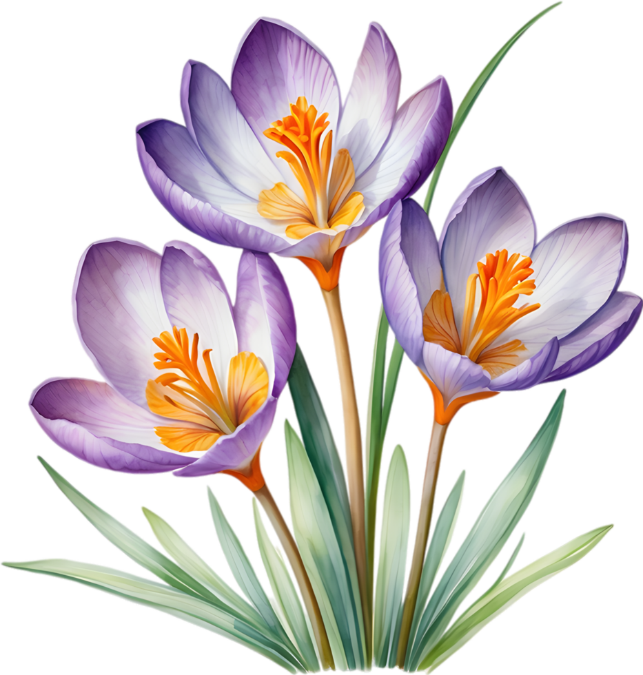 AI generated Watercolor painting of a Saffron Crocus flower. png