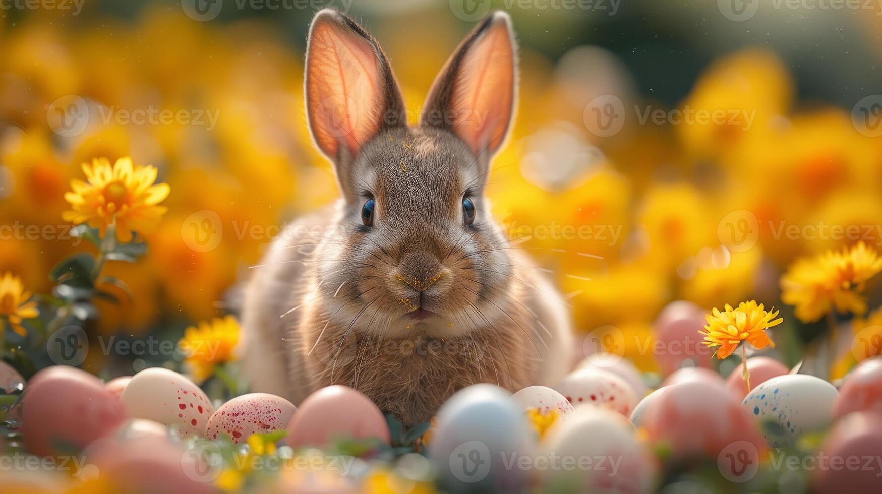 AI generated Easter Bunny's Multicolored Egg Keeper. Easter concept photo
