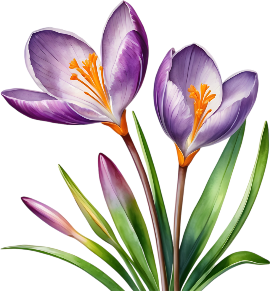 AI generated Watercolor painting of a Saffron Crocus flower. png