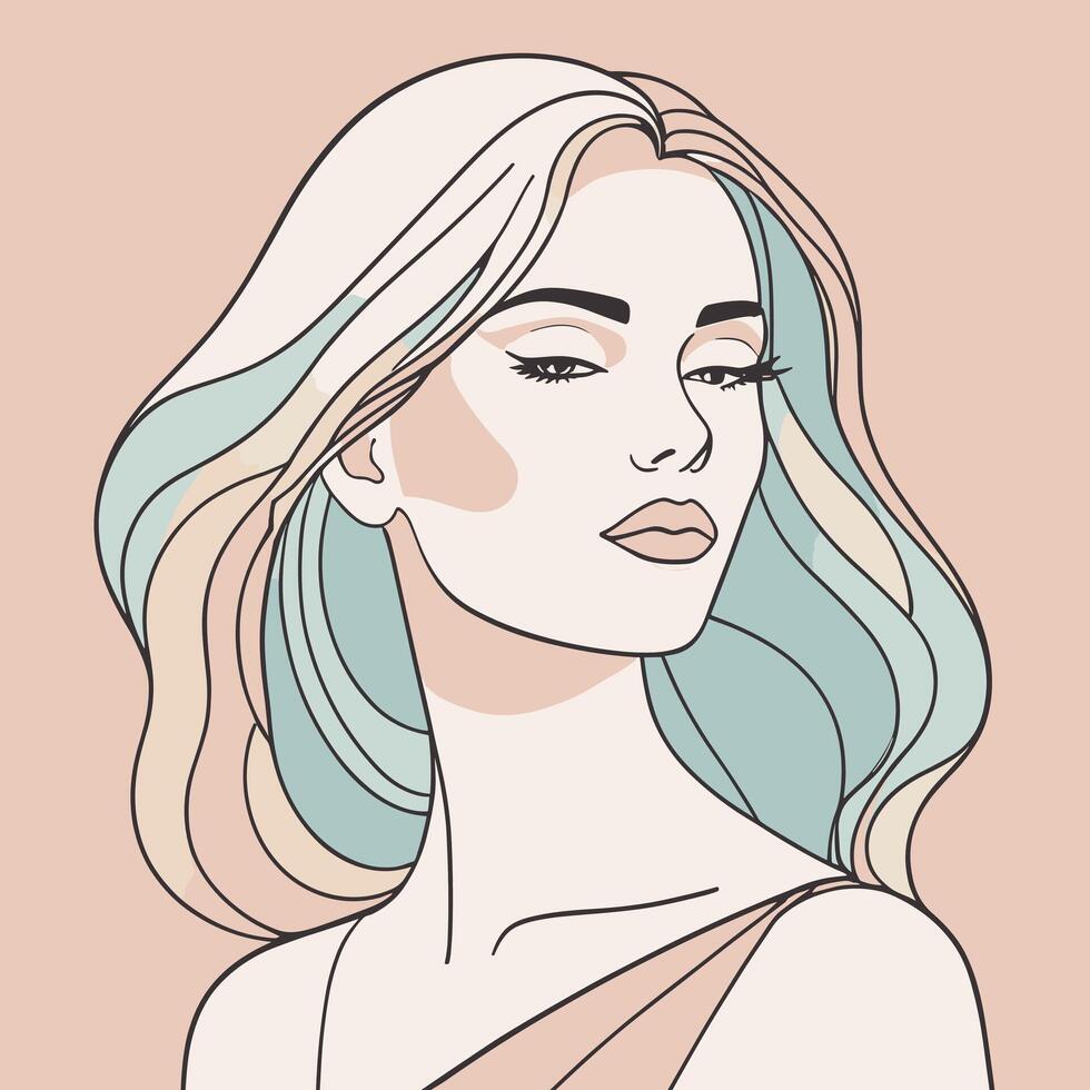 Woman line art portrait illustration vector design