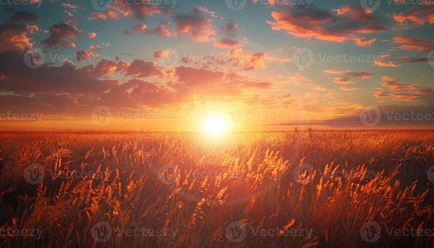 AI generated Beautiful sunset view in padi field. Nature beauty concept. photo