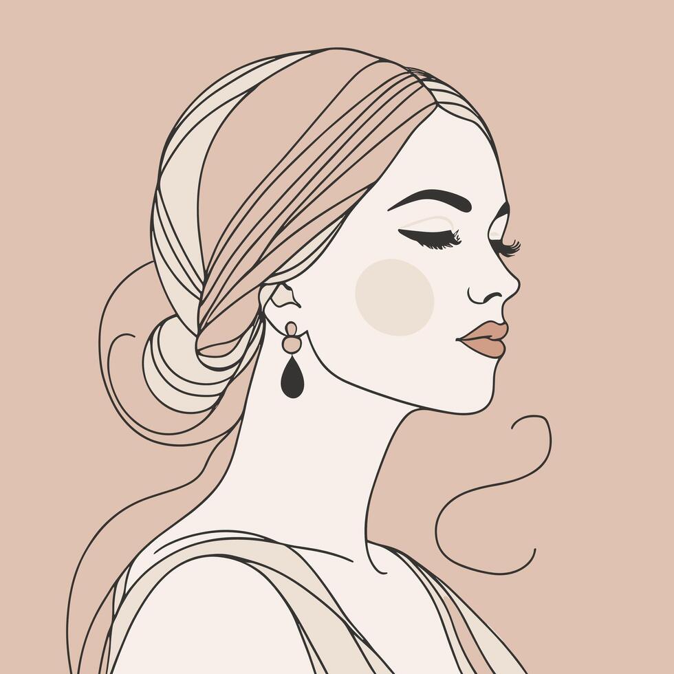 Woman line art portrait illustration vector design