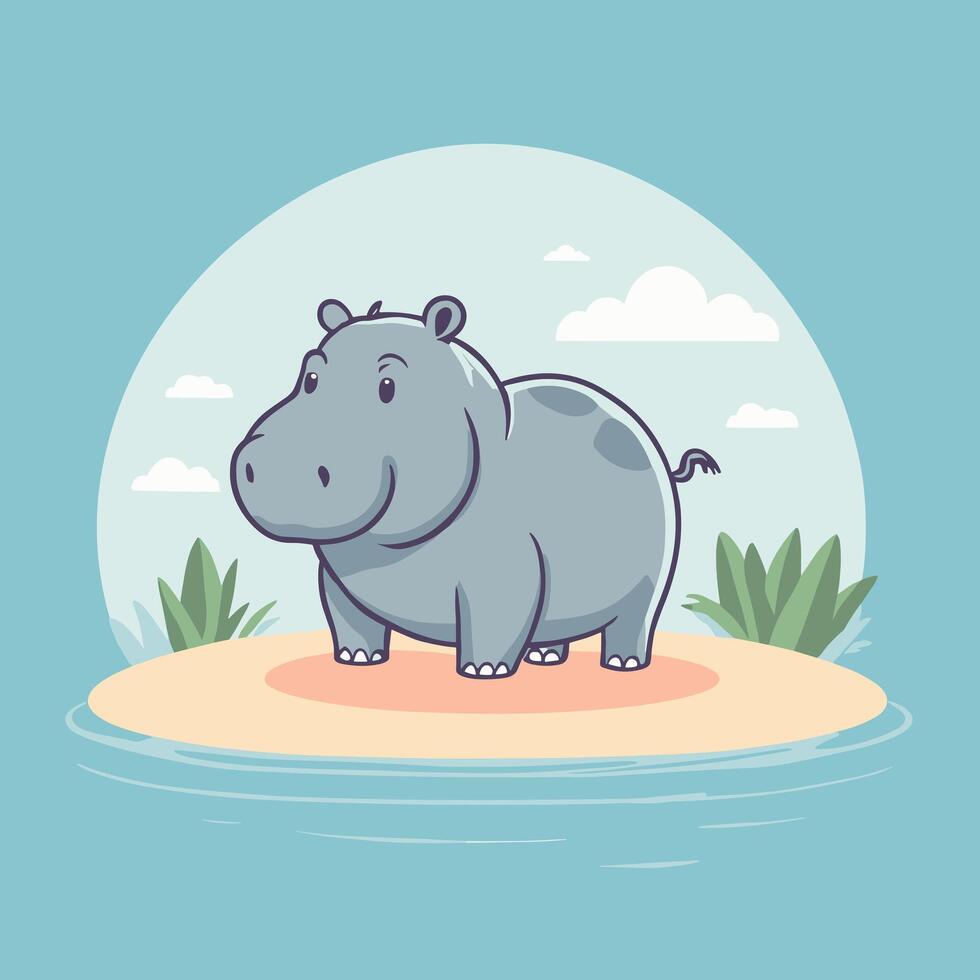 Hippo cartoon illustration clip art vector design