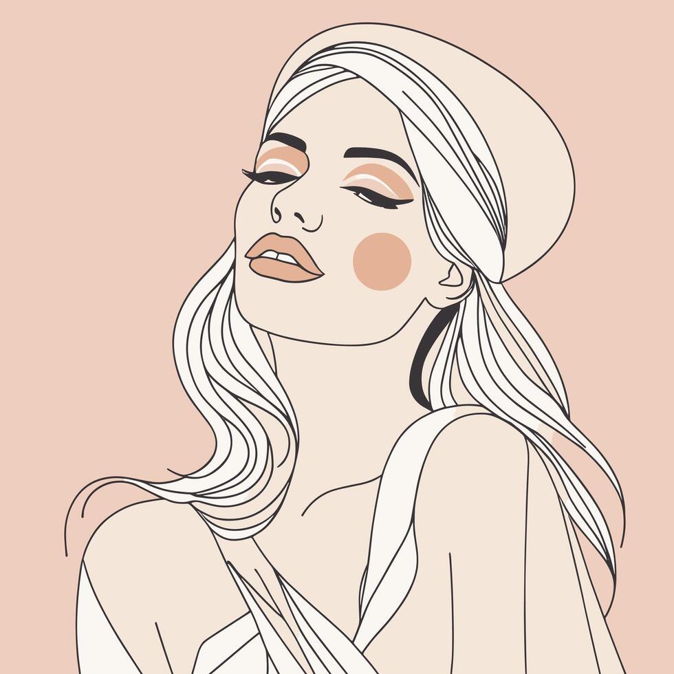 Woman line art portrait illustration vector design