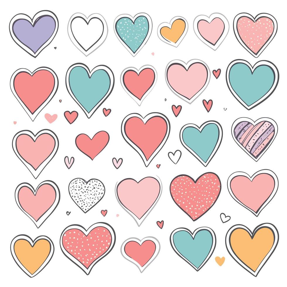 AI generated Heart clipart set doodles vector illustration