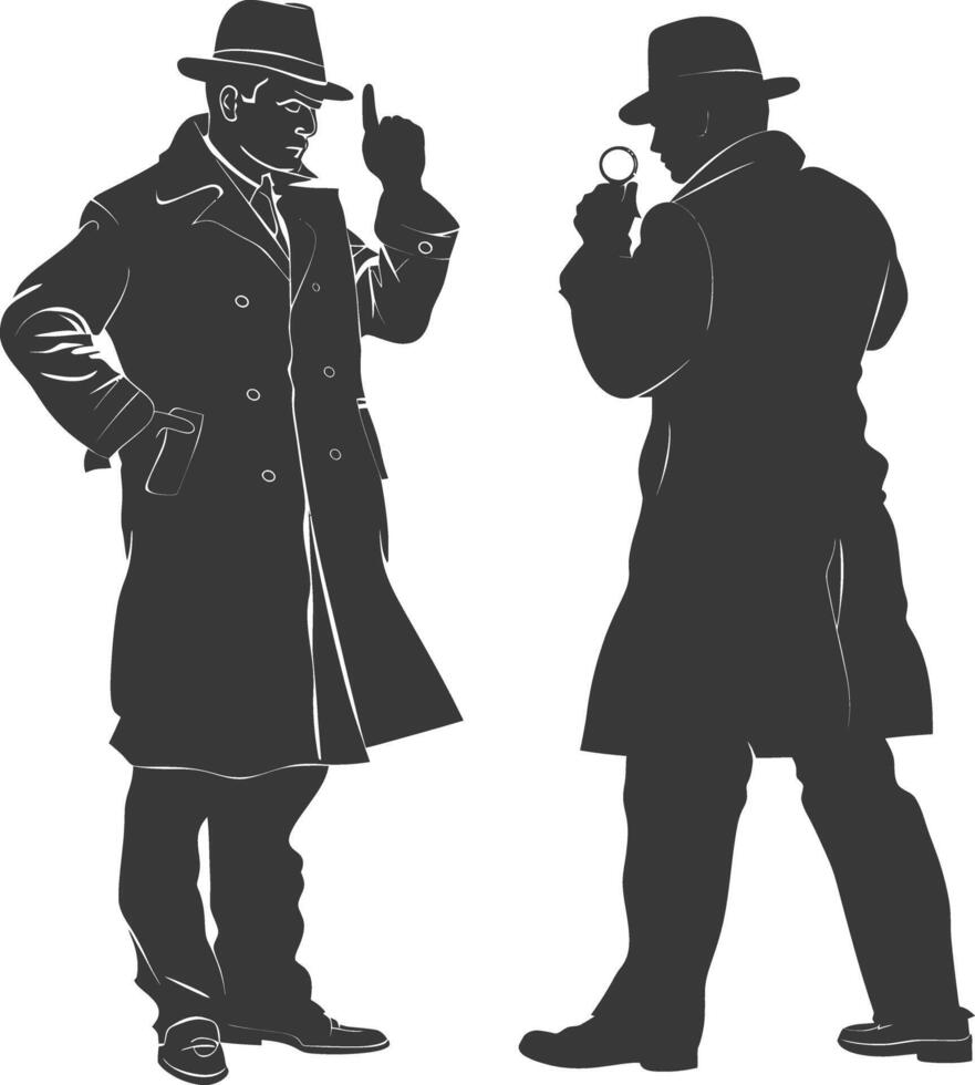 ai generado silueta detective en acción lleno cuerpo negro color solamente vector