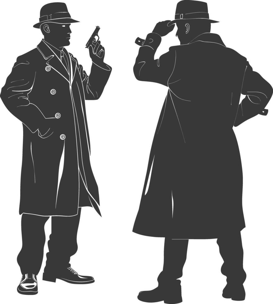 AI generated Silhouette detective in action full body black color only vector