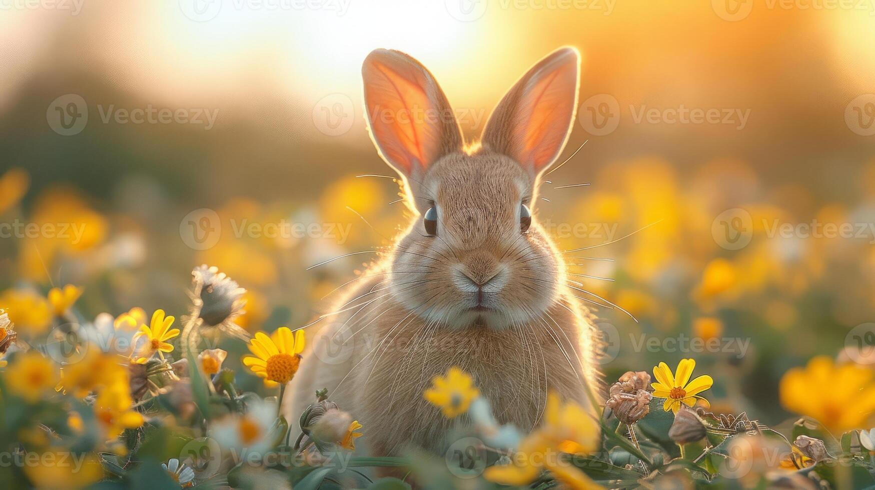 AI generated Cute Easter bunny on a garden photo