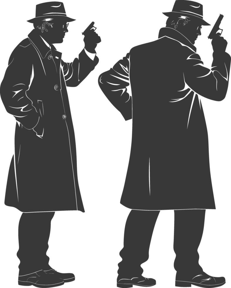 AI generated Silhouette detective in action full body black color only vector