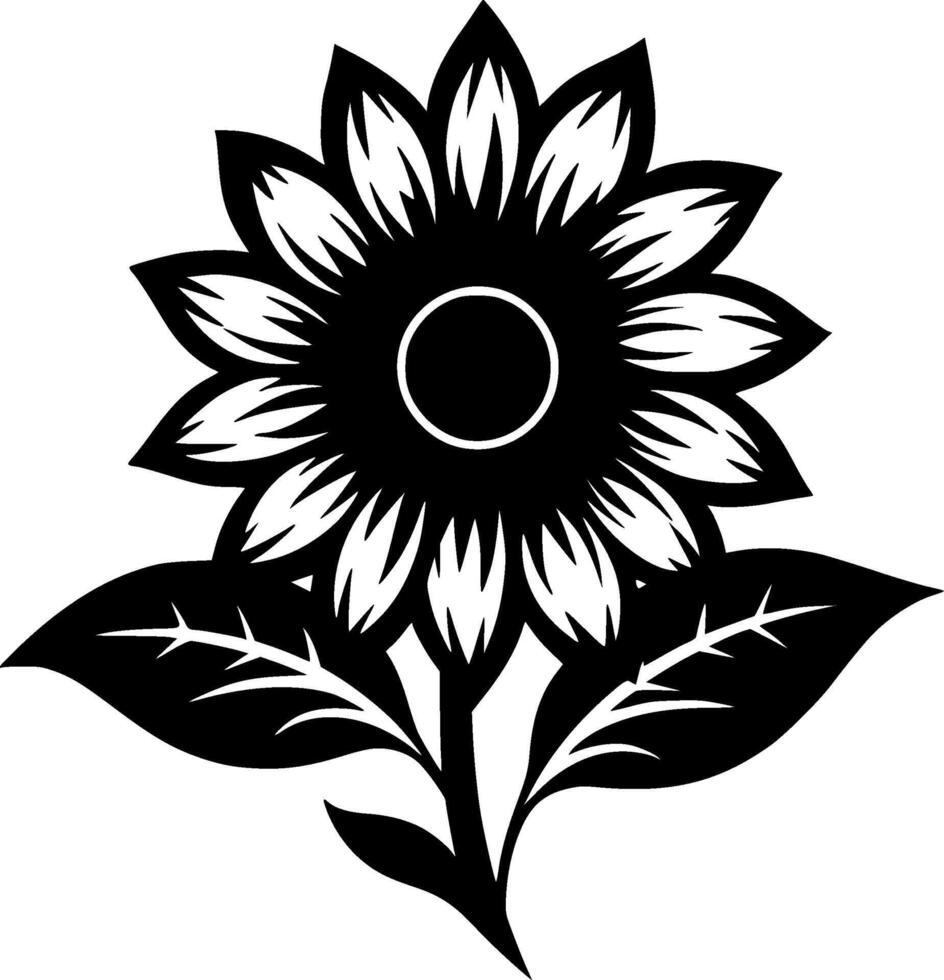 Sunflower - Black and White Isolated Icon - Vector illustration