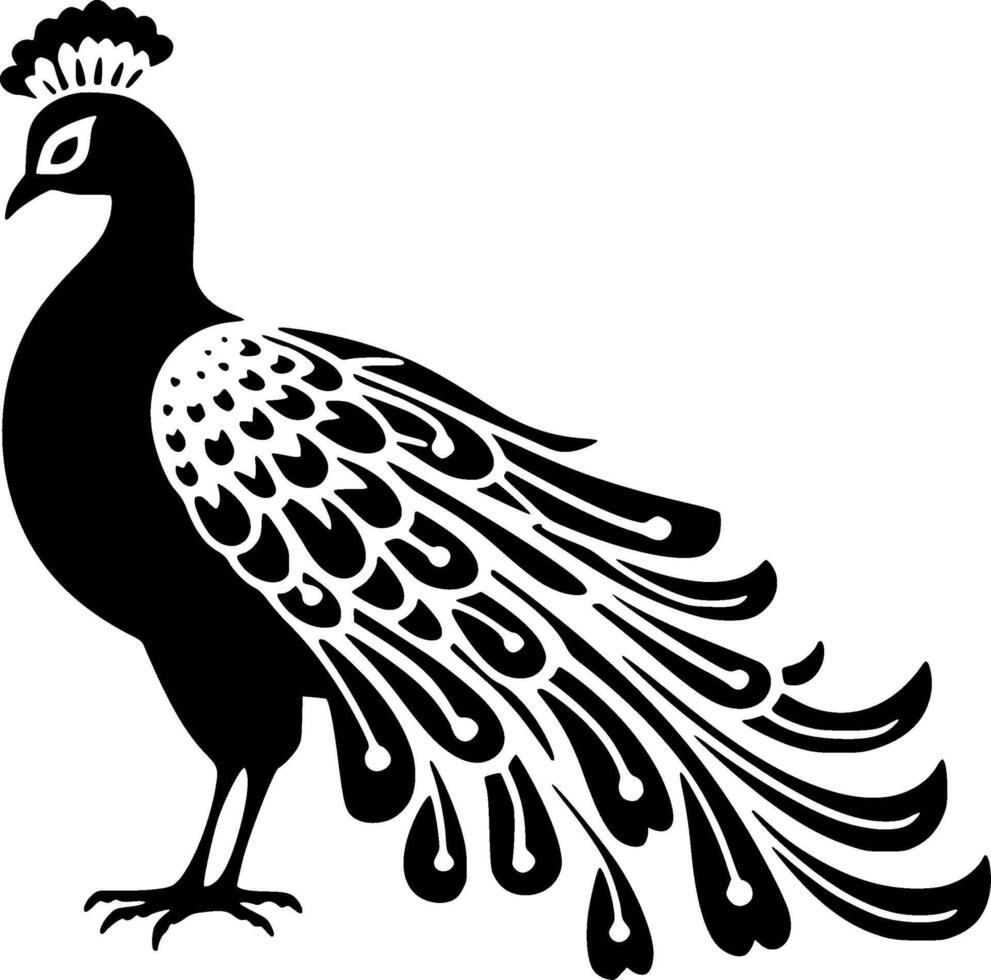 pavo real - negro y blanco aislado icono - vector ilustración