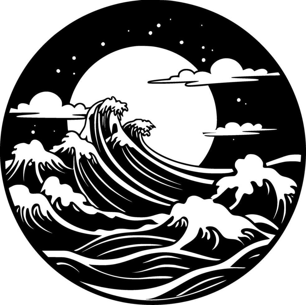 Ocean, Black and White Vector illustration