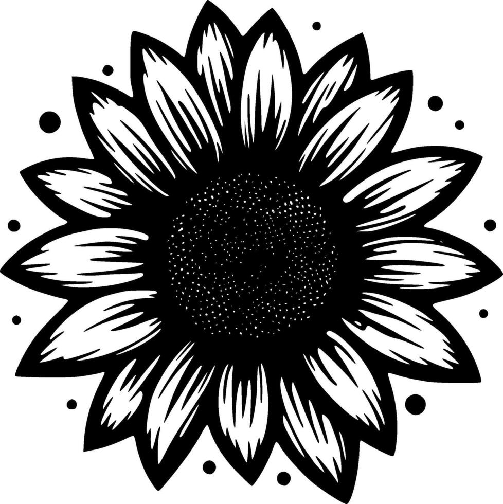 girasol - negro y blanco aislado icono - vector ilustración